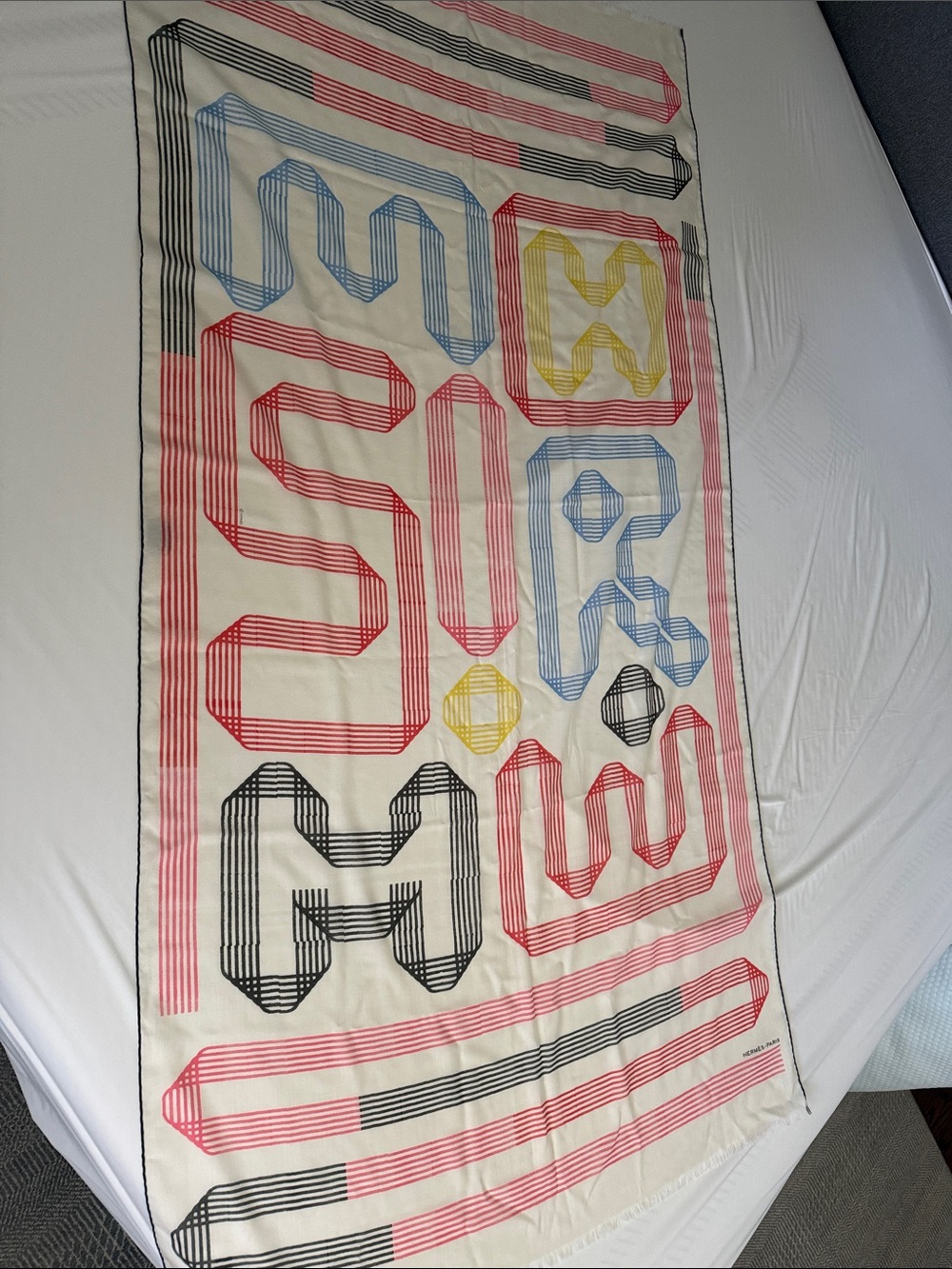 Hermes Multicolor Geometric Stripe Cashmere Scarf